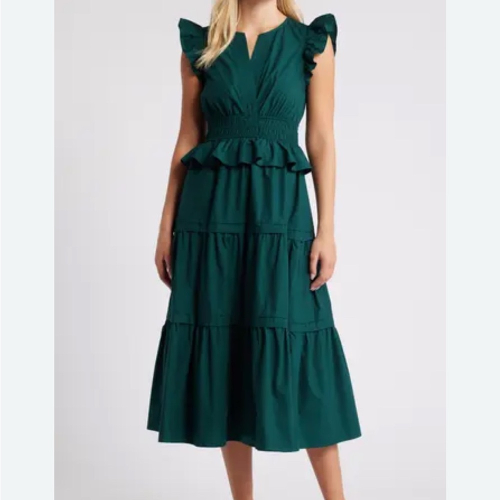 Moon River Dark Green Midi Dress